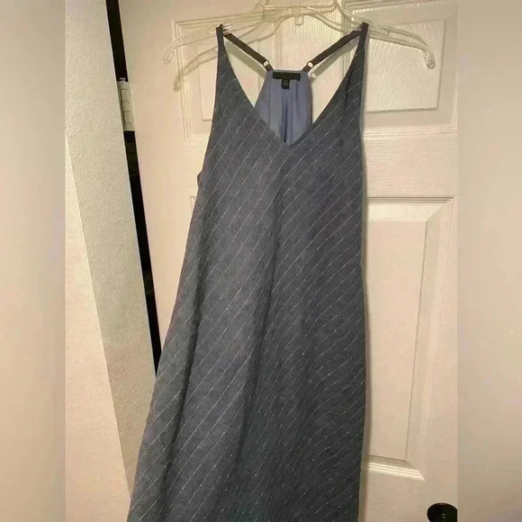 ATM Womens Linen Halter Adjustable Fringe‎ Stripe Midi Dress blue gray small - Picture 10 of 11